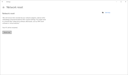 Fix WiFi doesn't have a valid IP configuration by resetting the PC's network step 4